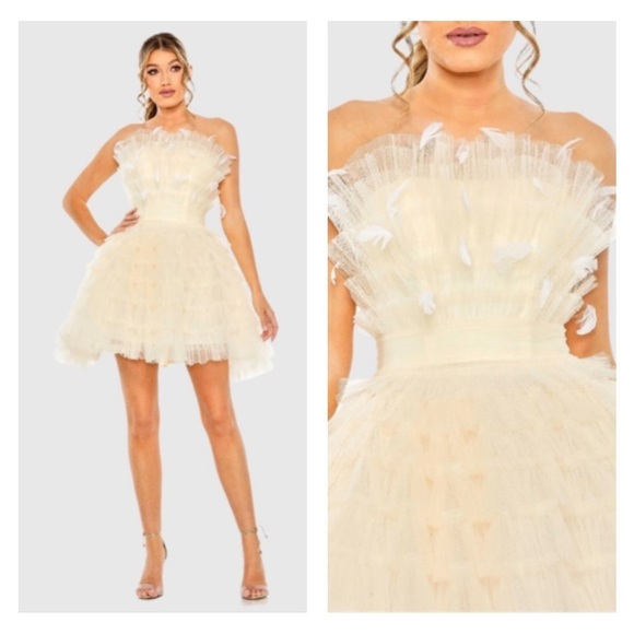 MAC DUGGAL 20529 NWT Feathered Strapless Tulle Fit and Flare Dress - Picture 1 of 8
